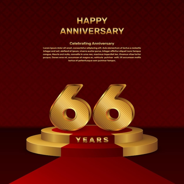 Vector vector template for 66th anniversary celebration with stage concept and golden numbers, vector template design