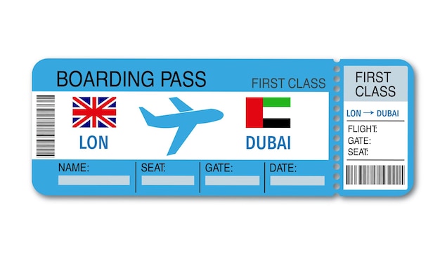 Vector vector template of air ticket from london to dubai