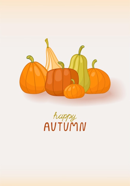 Vector template autumn card with pumpkins and inscription