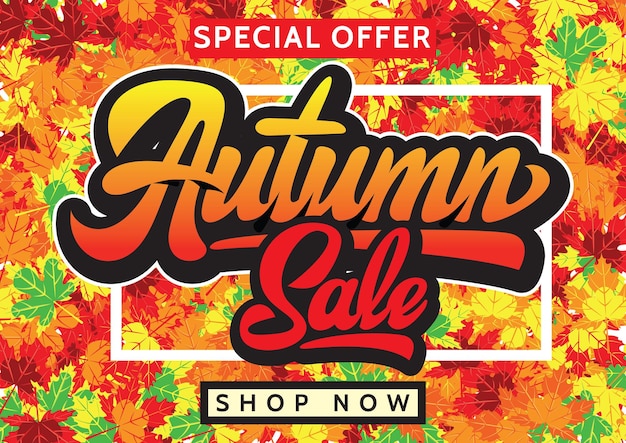 Vector vector template for design of advertising on autumn theme with calligraphic inscription
