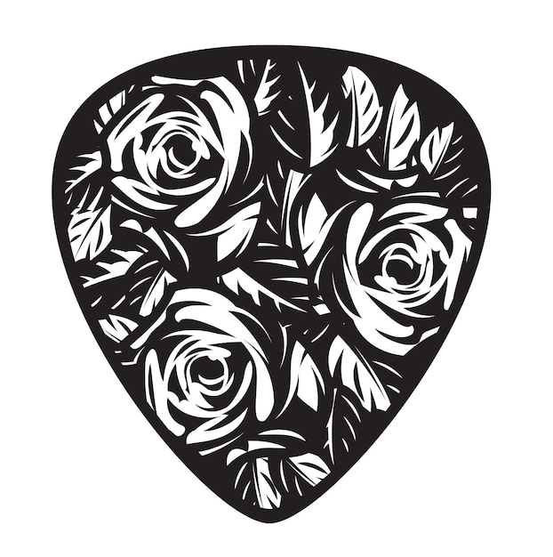 Vector template for design plectrum with rose and leaves