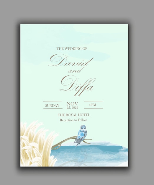 vector template for elegant and simple wedding invitation with watercolor elements