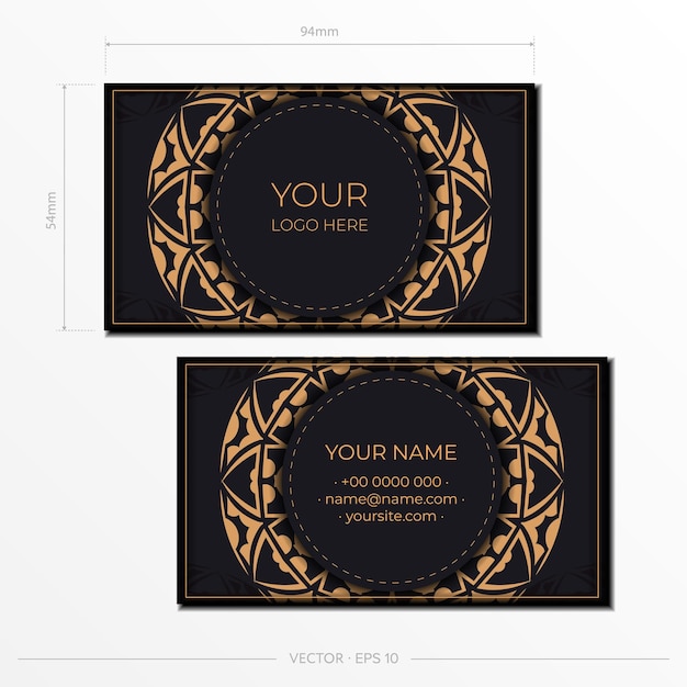 Векторный шаблон для полиграфического дизайна визитных карточек в черном цвете с оранжевым орнаментом подготовка визитных карточек с местом для вашего текста и абстрактных узоров