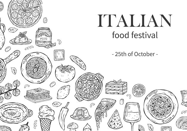 Vector template handdrawn illustrations of italian cuisine