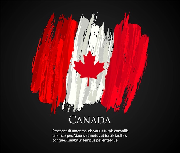 Vector vector template illustration canada flag north america country red white brush paint