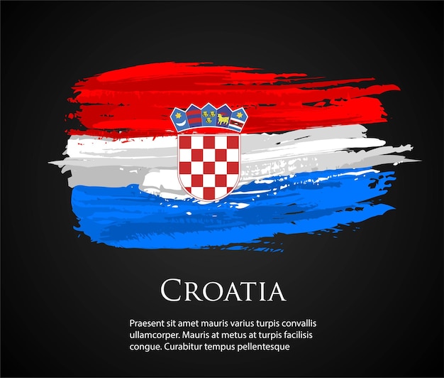 Vector template illustration croatia flag europe country red white blue brush paint