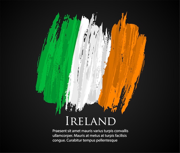 vector template Illustration Ireland flag Europe country orange yellow green brush paint hand drawn