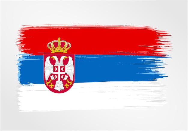 ベクトルテンプレートイラストセルビア旗ヨーロッパ国赤白青ブラシペイント水彩画