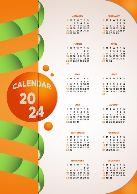 Vector Template Kalender 2024 Oranje Fruit thema's