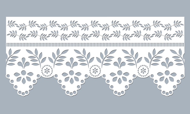 Vector template lace cotton fabric eyelet trim floral scallop border design vector decorative lace cotton border cutout detailing design for fashion fabric clothing garments apparel