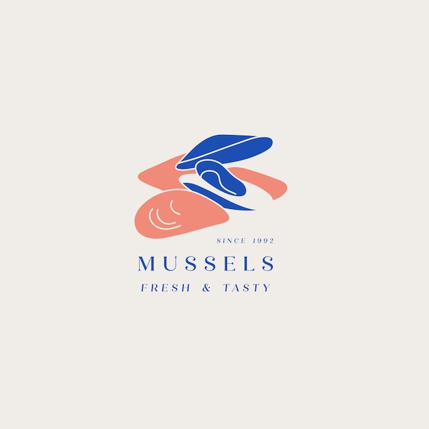 Вектор Логотип векторного шаблона и иконка для мидий из морепродуктов эмблемы для ресторана и кафе
