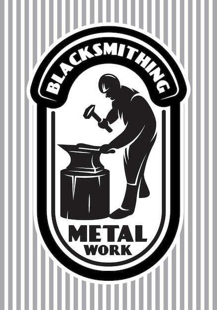 Vector vector template for the logo in retro style with blacksmith hammer anvil in the smithy