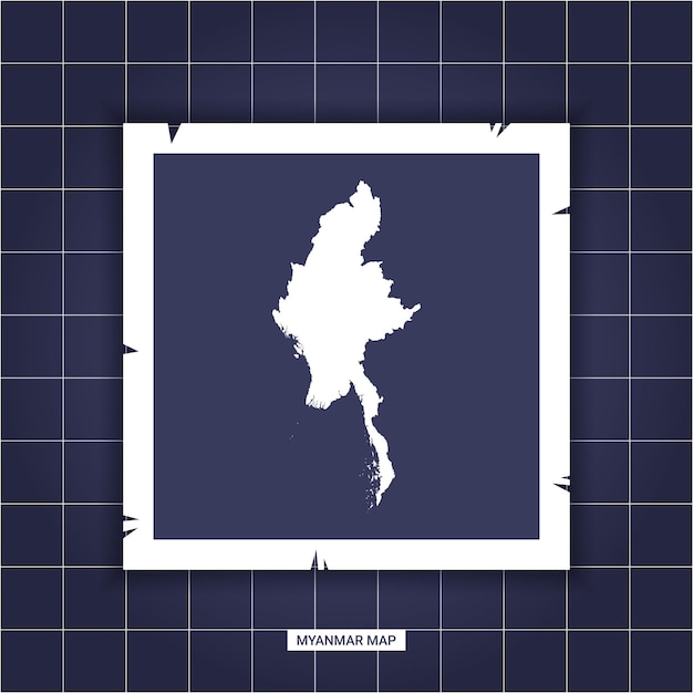 Vector template Map Myanmar on a photo frame