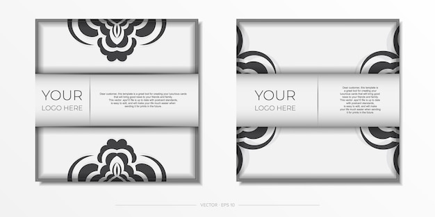 Vector Template postcard White colors with Indian patterns Printready invitation design with mandala ornament