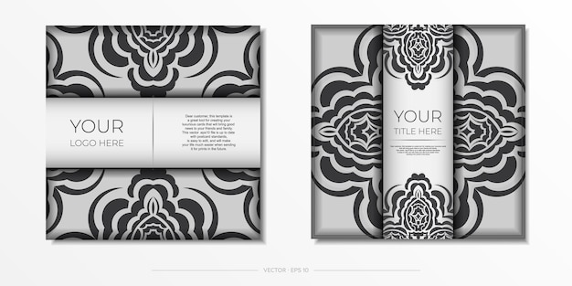 Vector template postcard white colors with indian patterns printready invitation design with mandala ornament