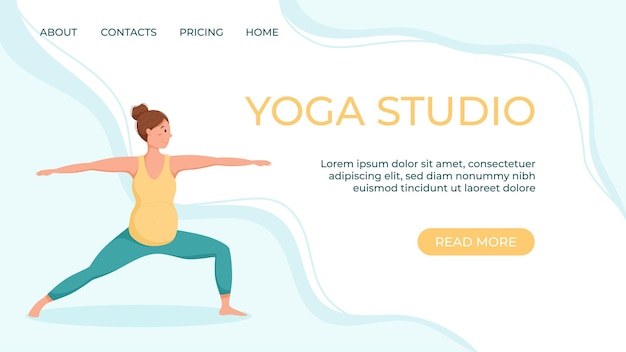 Vector template for prenatal yoga studio website A pregnant woman goes in for sports