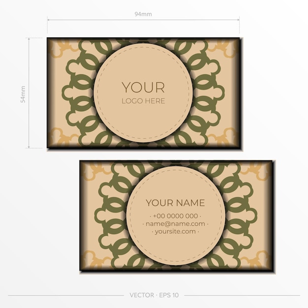 Vector vector template for print design of business cards in beige color with luxury ornaments preparing business cards with a place for your text and abstract patterns