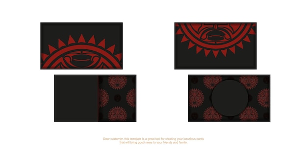 Vector template for print design postcards in black color with mask of the gods. preparing an invitation with a place for your text and a face in a polizenian style ornaments