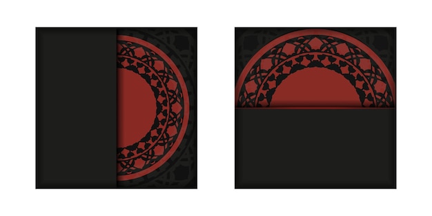 Векторный шаблон для полиграфических открыток в черно-красных тонах с роскошным орнаментом.
