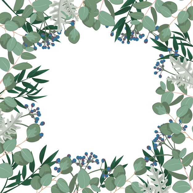 Vector template with eucalyptus, greenery.