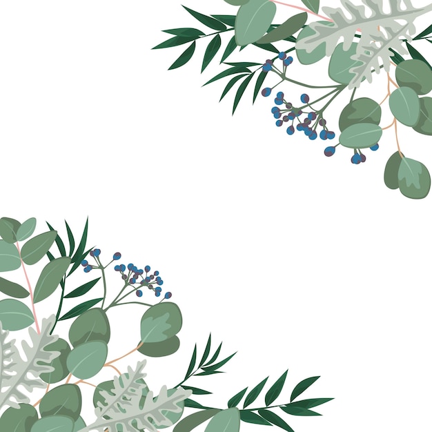 Vector template with eucalyptus, greenery.