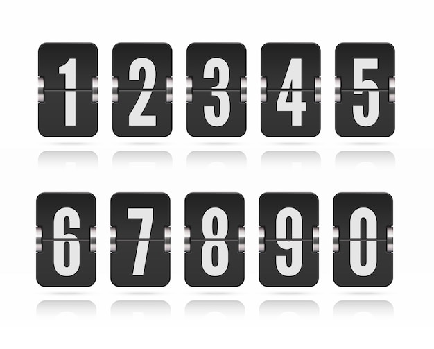 Vector vector template with floating flip scoreboard numbers and reflections for black countdown timer or calendar