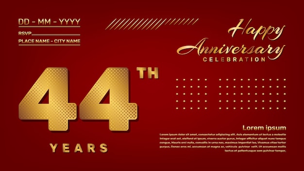 Vector template with golden pattern number style for 44th anniversary celebration event