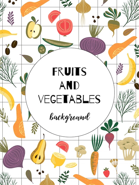 Vector template with vegetables and fruit