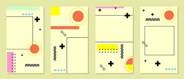 ベクトルテンプレートソーシャルネットワークストーリーデザインの編集可能なセット抽象的な流行のメンフィスの背景
