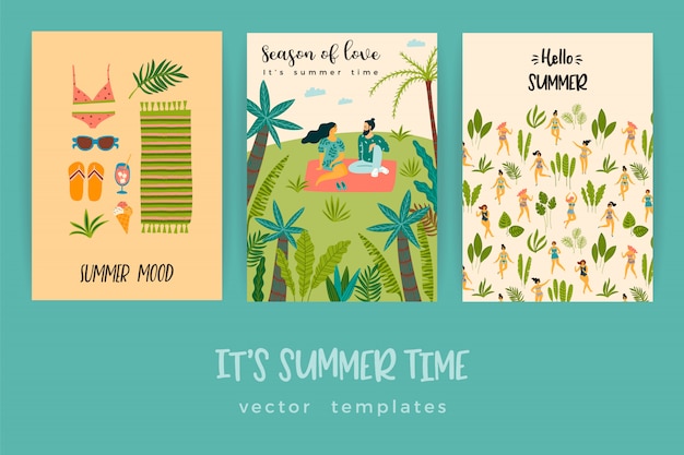 Vector vector templates with fun summer illustration.