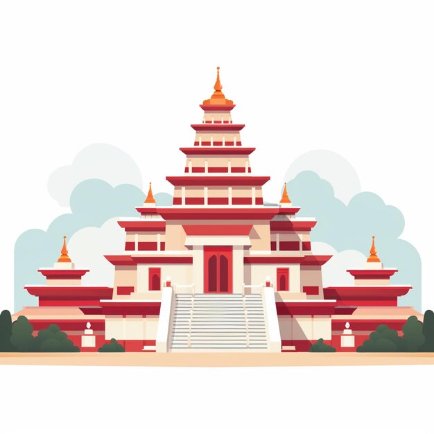 Vector temple illustration religion culture architecture ancient tourism india travel buil