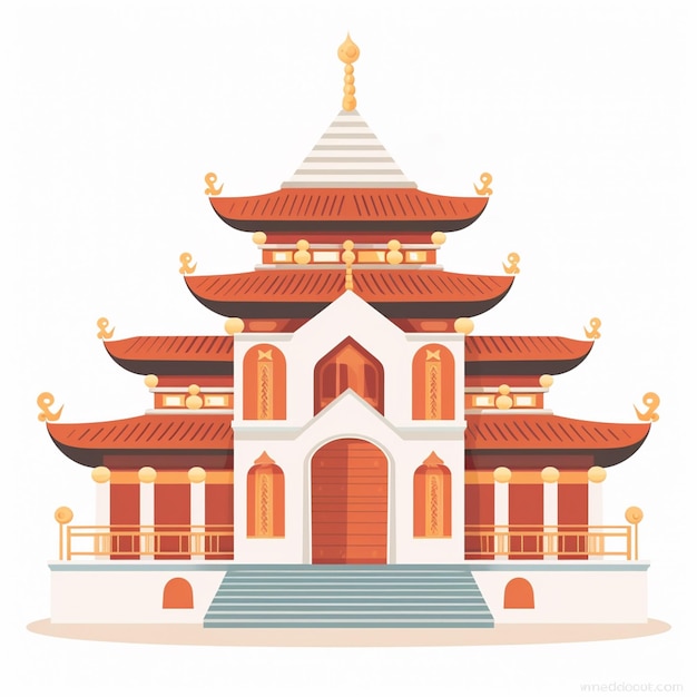 Vector temple illustration religion culture architecture ancient tourism india travel buil