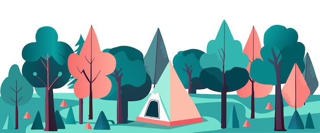 vector Tent in het bos handdrawing illustratie retro vintage styleon geïsoleerde witte backg