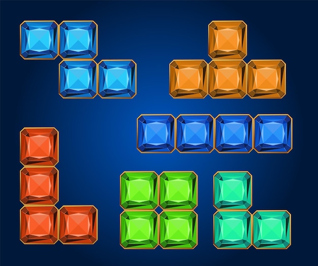 векторный дизайн игры-головоломки Tetris gems для пользовательского интерфейса мобильной игры