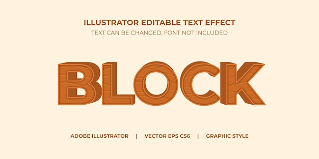 Векторный текстовый эффект иллюстратор графического стиля деревянные блоки