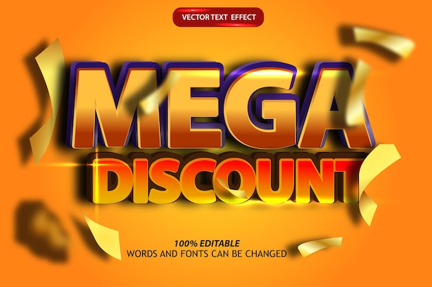 vector text effect template 3d lettering mega discount bright colors and falling ribbons gold