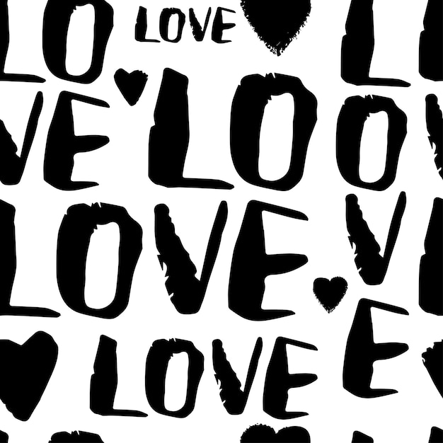 Vector text Love seamless pattern vector white background with grunge hand drawn heart