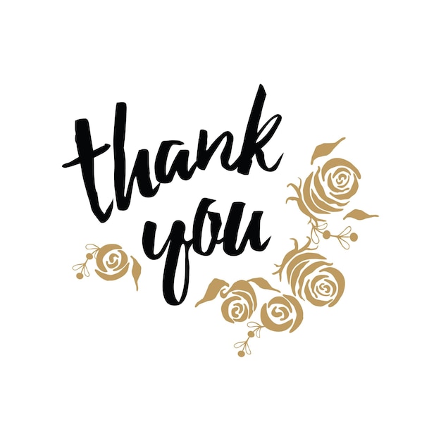 Vector thank you banner decorated gold roses shape hand draw floral ornament background