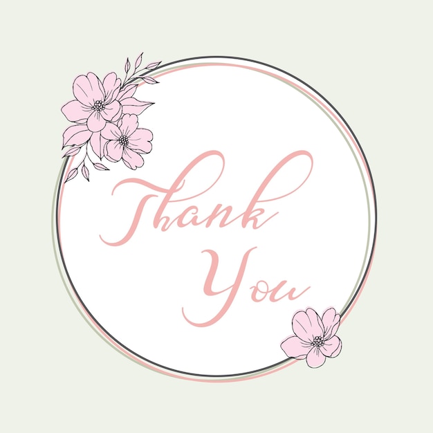 Vector vector thank you card with pink floral illustration