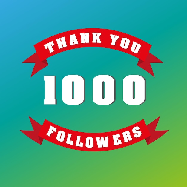 Modello di progettazione di ringraziamento vettoriale per amici e follower della rete scheda di ringraziamento da 1000 follower immagine per i social network l'utente web celebra un gran numero di abbonati o follower