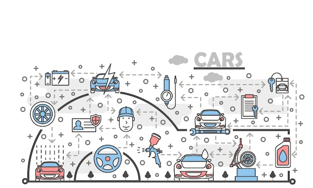 Illustrazione di servizio di auto linea sottile arte vettoriale