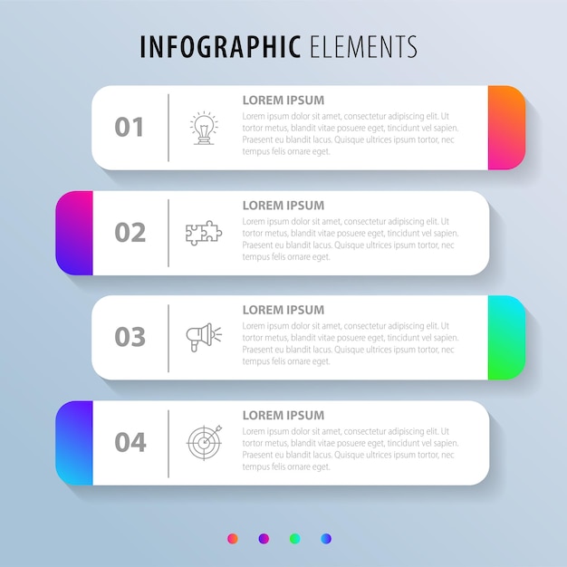 Concetto di business del modello di infografica a linea sottile vettoriale con 4 fasi o processo di opzioni