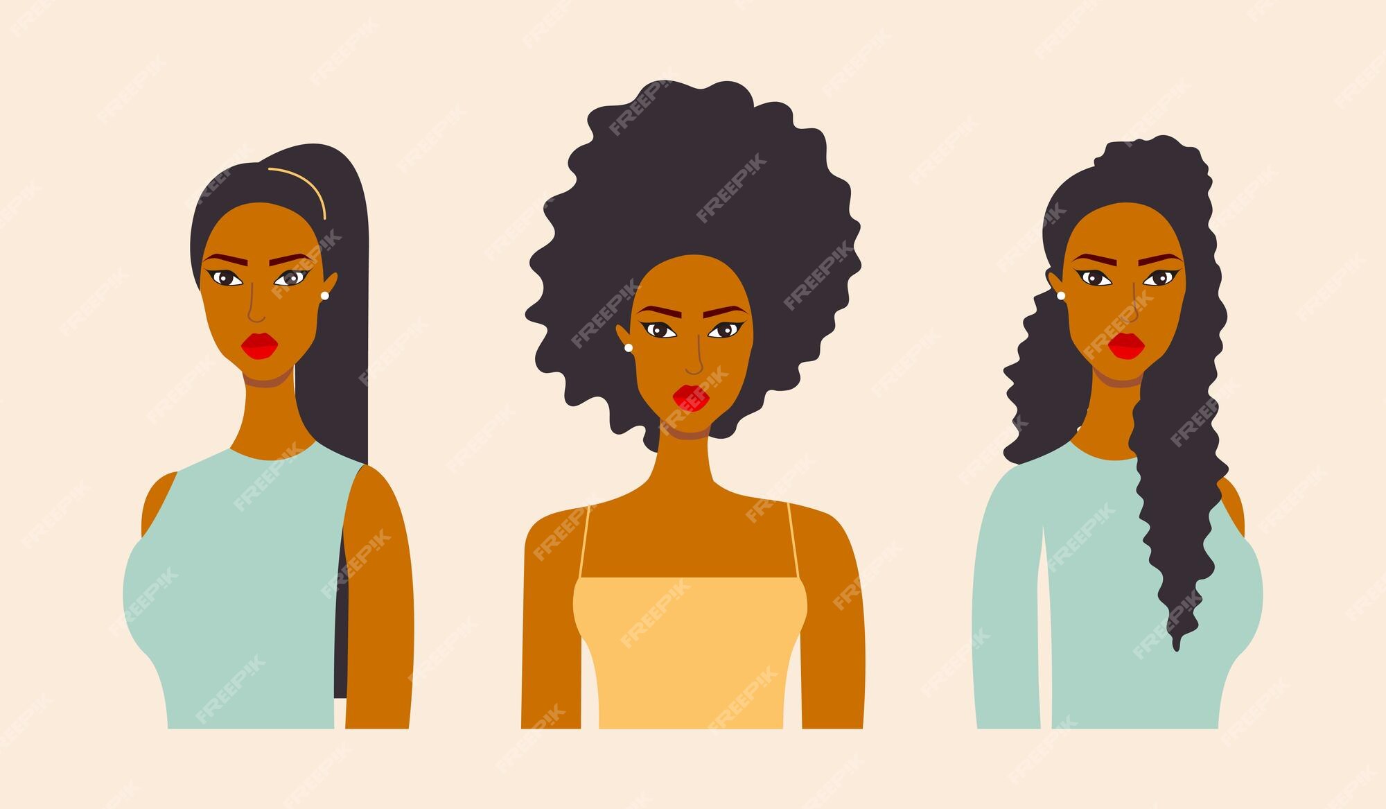 Premium Vector | Vector three beautiful and slender african women