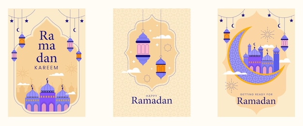 Vector vector of three designs related to ramadan in islam which muslims fast in this month