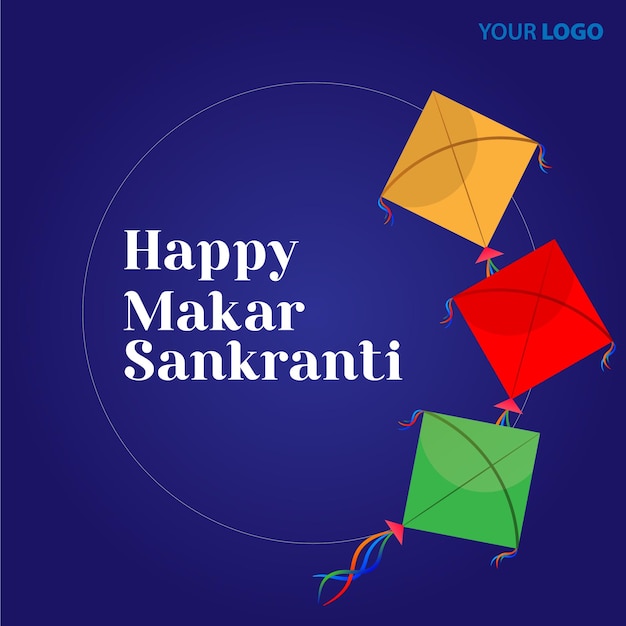 Vector vector three kites in dark blue backgraound for makar sankranti celebration