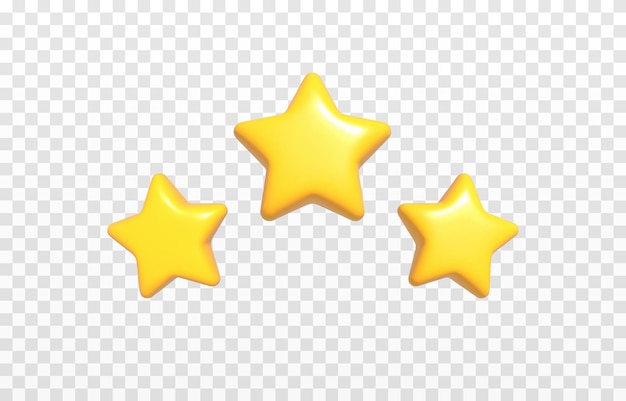 Vector three stars on an isolated transparent background. Yellow glossy stars png. Website design.