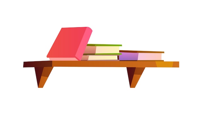 Vector three wooden bookshelves with various books flat set for web design