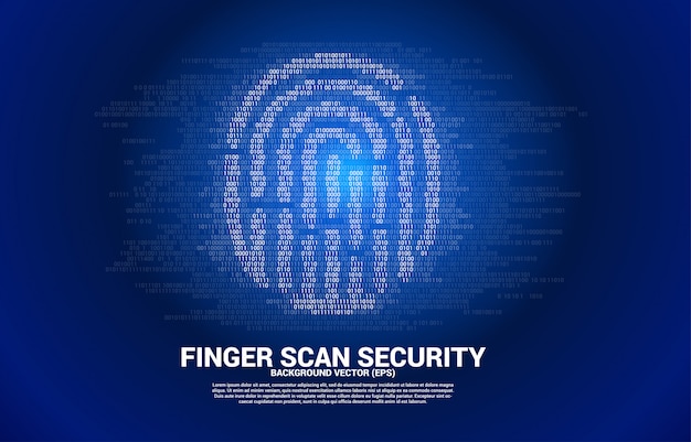 Vector thumbprint icon from one and zero binary code. concept for finger scan technology and privacy access.