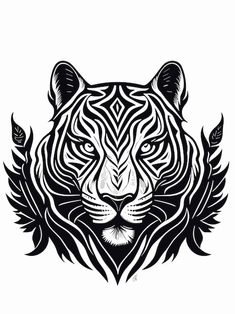 векторный силуэт головы тигра мифология логотип монохромный дизайн стиль художественная иллюстрация