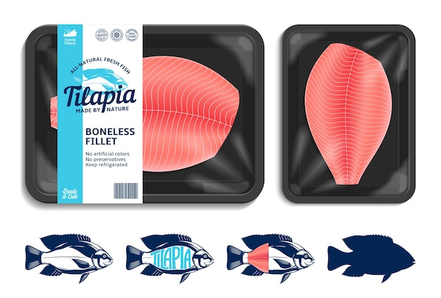 Illustrazione di imballaggio di tilapia vettoriale